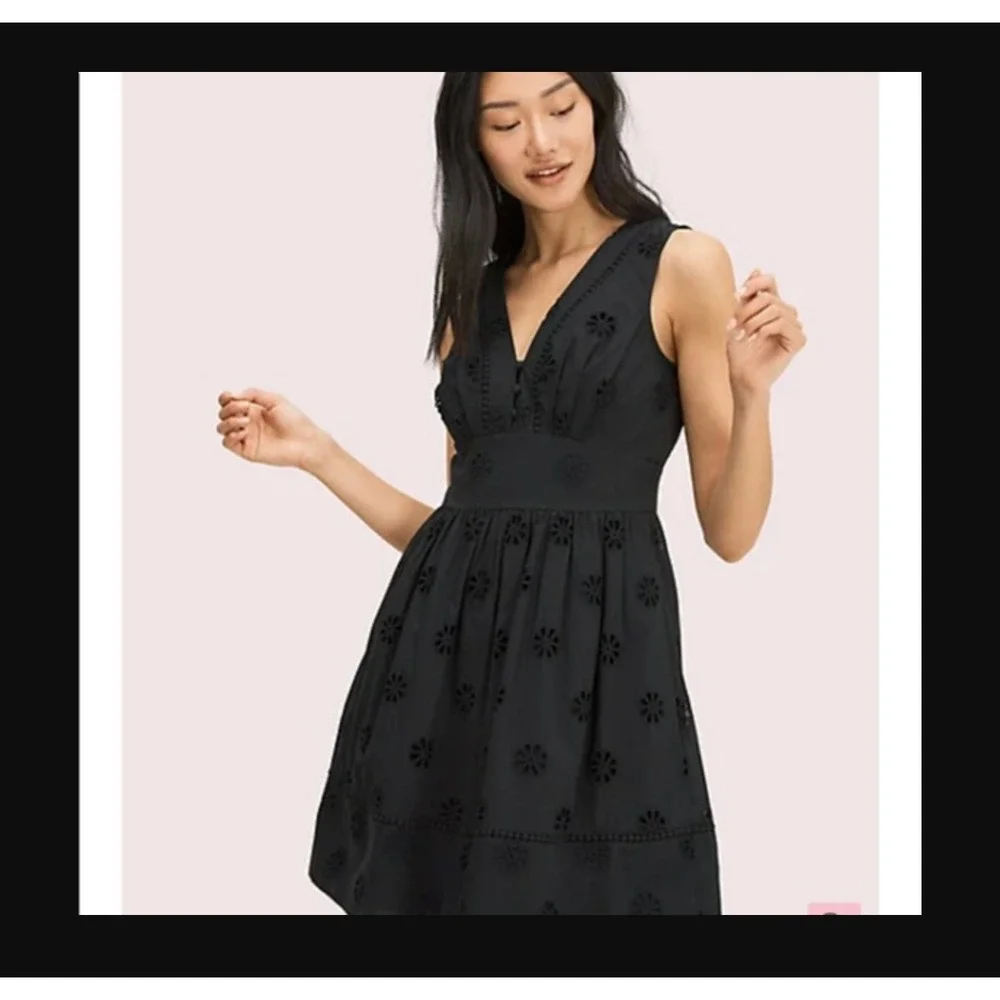 NEW Kate Spade‎ Spade Clover Eyelet Mini Dress Black Floral Size 4 SLEEVELESS